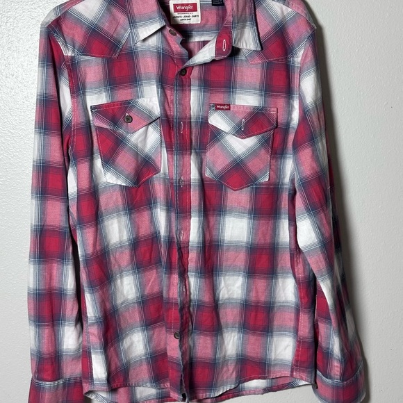 Wrangler Men Western Red Plaid Button Down Long Sleeve Shirt size M. - Picture 4 of 8